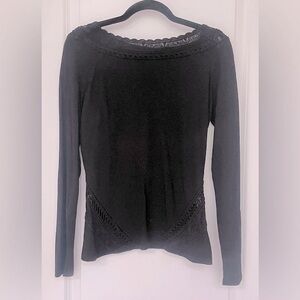 Etcetera Black Long Sleeve Women's Size S Top Sweater Crewneck Lace Pattern EUC